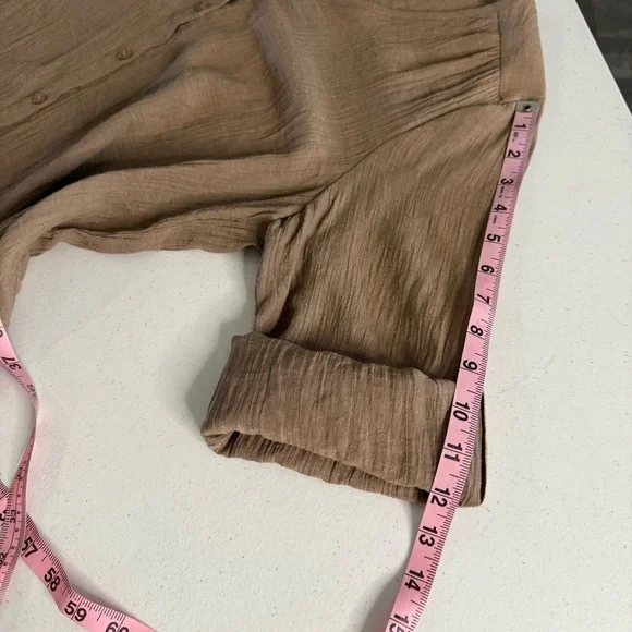 Spense Button Front Tunic Asymmetrical Shirt Lagenlook Tan Roll Tabs Women’s XL - Picture 6 of 13